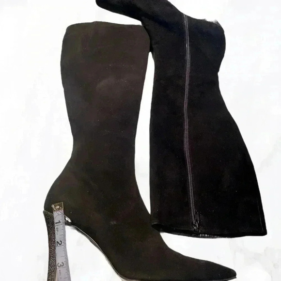 Stylish Black knee high day 2 nite side full zip vegan suede  leather boots 9 - Picture 3 of 5